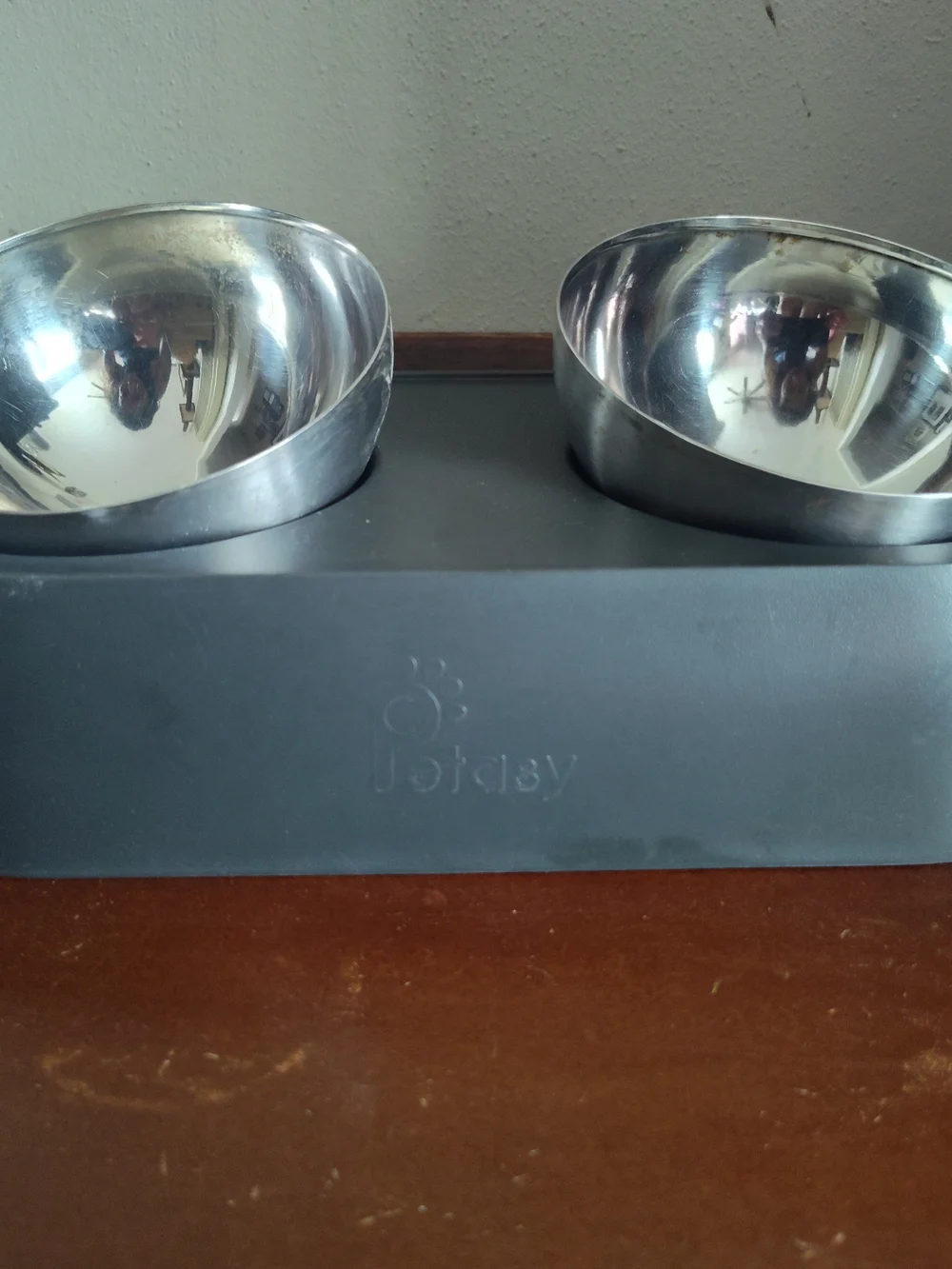 Pet Day Dual Stainless Steel Bowls with Gray Silicone Base